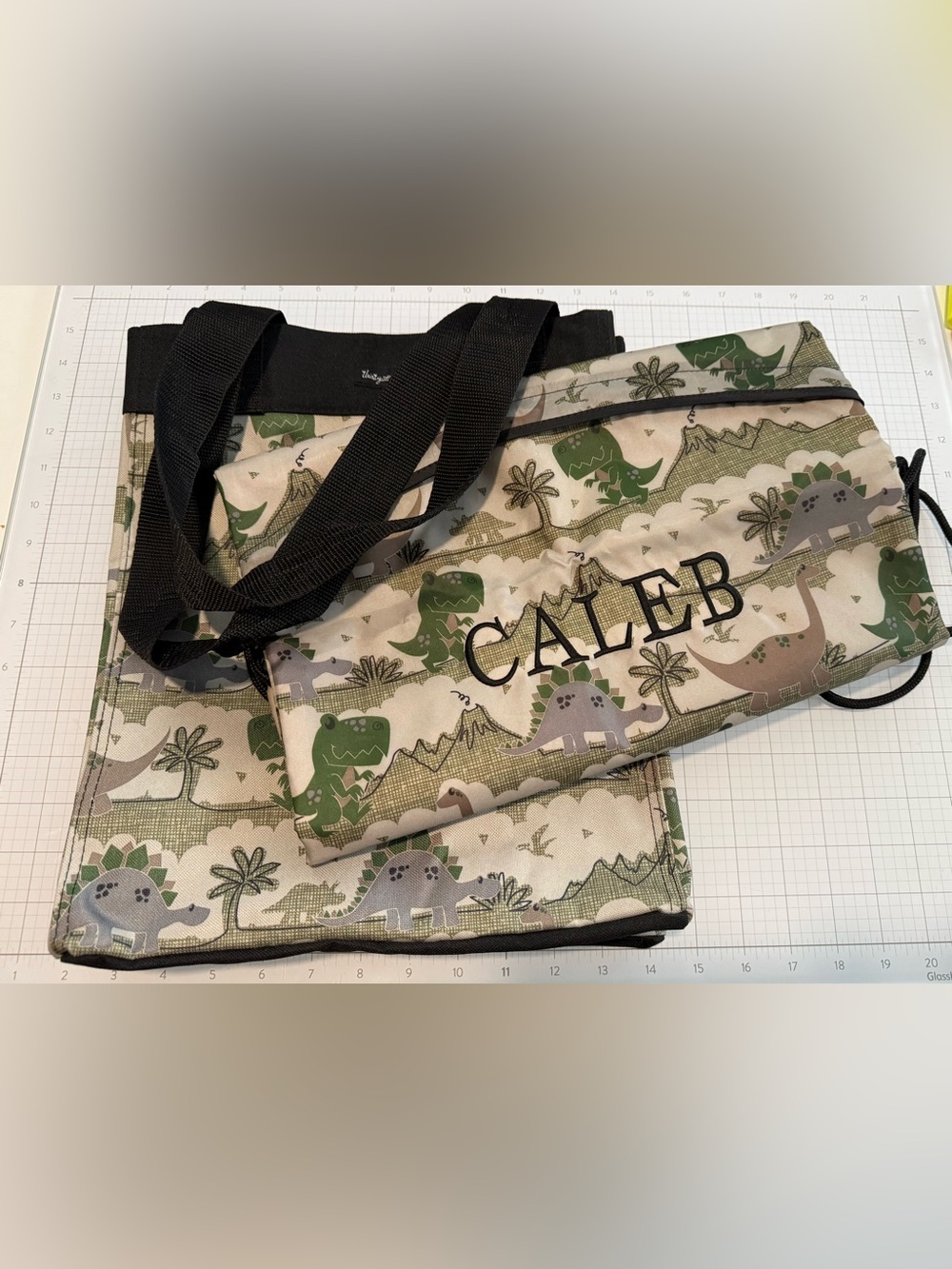 thirty-one Dino Print Tote and Drawstring Backpak Tote NOT Personalized